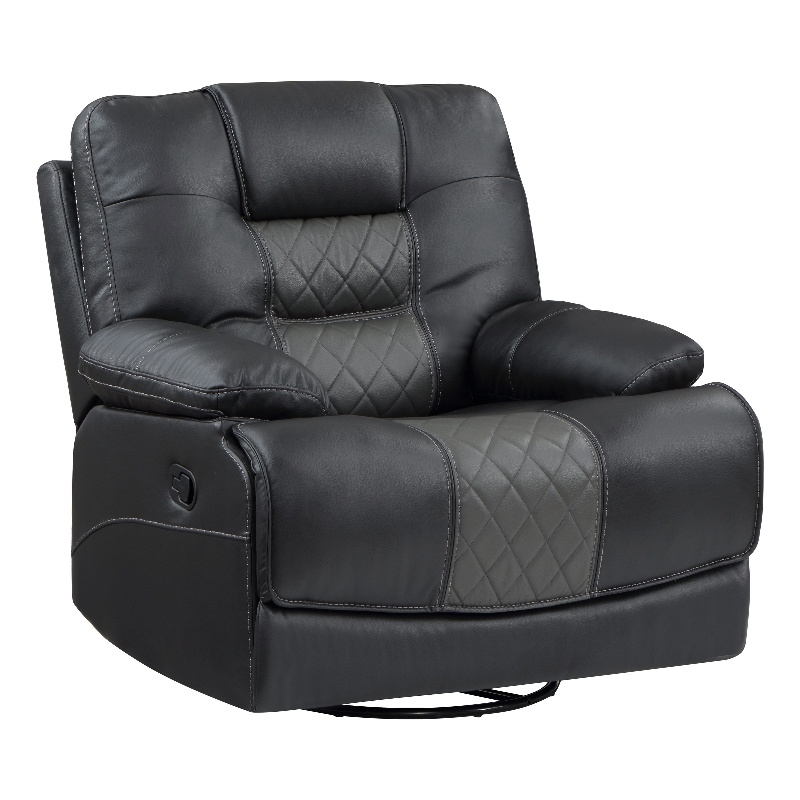 Liam 39 Inch Manual Swivel Glider Recliner Chair- Gray Faux Leather- Wood