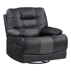 Liam 39 Inch Manual Swivel Glider Recliner Chair- Gray Faux Leather- Wood