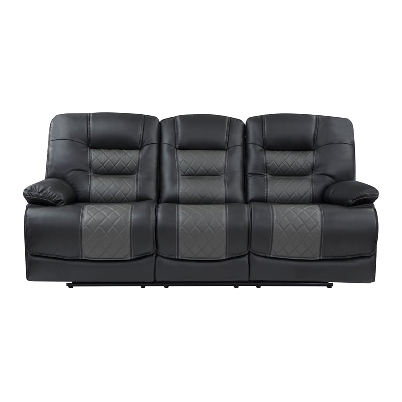 Liam 88 Inch Manual Recliner Sofa- Drop Table Cupholders- Gray Faux Leather