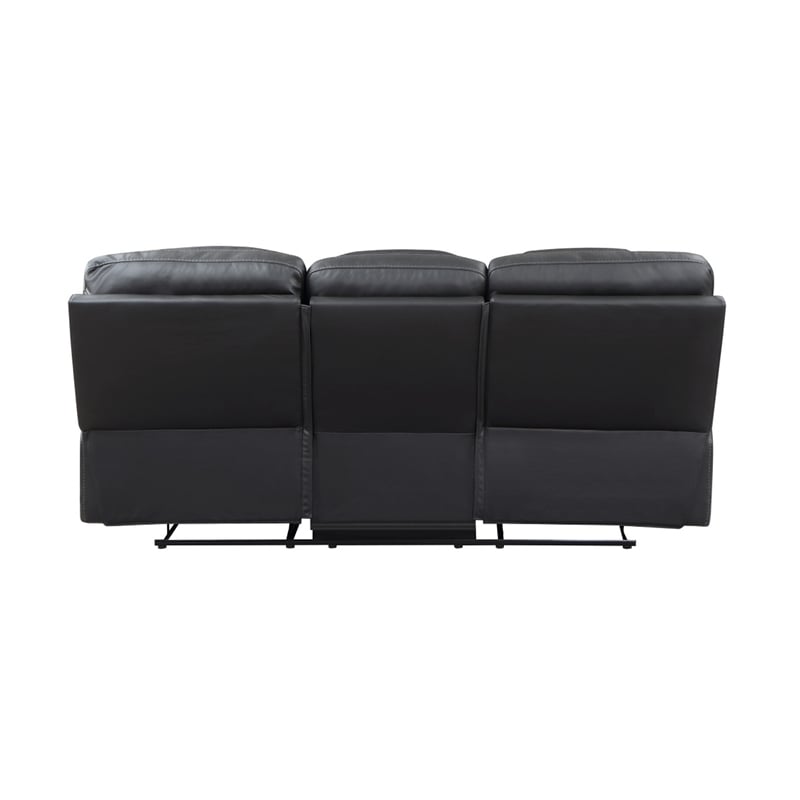 Liam 88 Inch Manual Recliner Sofa- Drop Table Cupholders- Gray Faux Leather