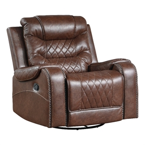 Paul 38 Inch Manual Swivel Glider Recliner Chair- Brown Faux Leather
