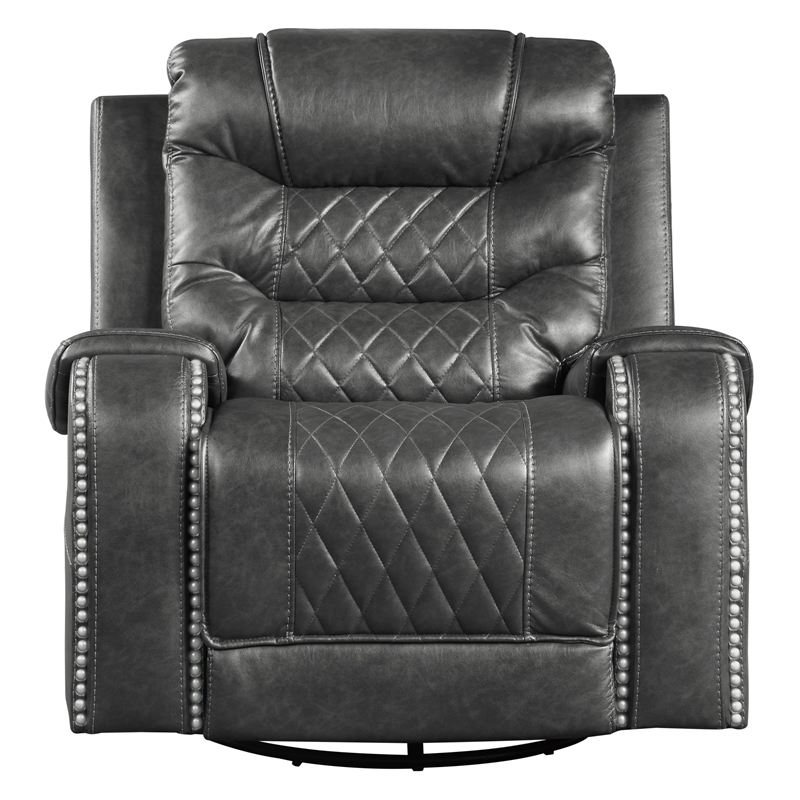 Paul 38 Inch Manual Swivel Glider Recliner Chair- Gray Faux Leather