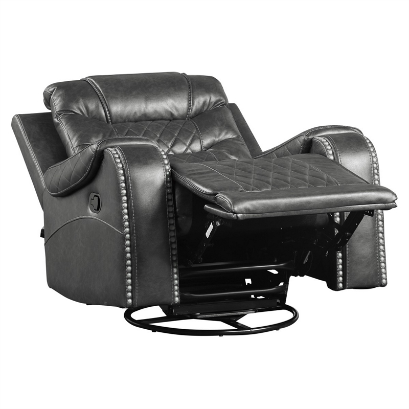 Paul 38 Inch Manual Swivel Glider Recliner Chair- Gray Faux Leather