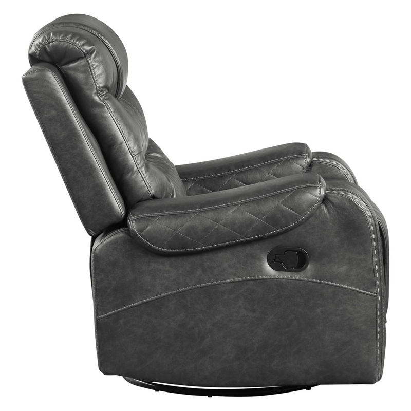 Paul 38 Inch Manual Swivel Glider Recliner Chair- Gray Faux Leather
