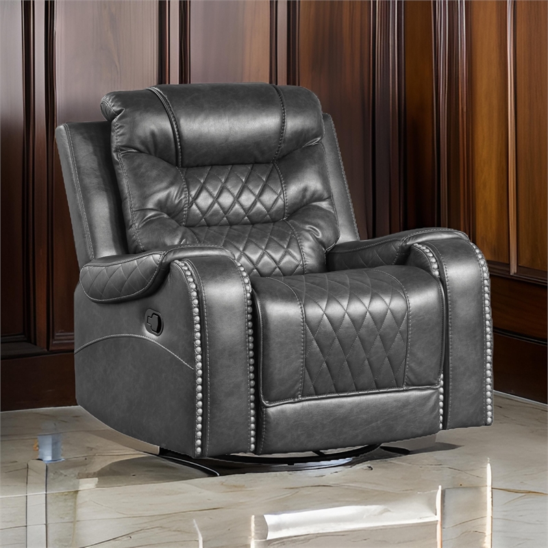 Paul 38 Inch Manual Swivel Glider Recliner Chair- Gray Faux Leather