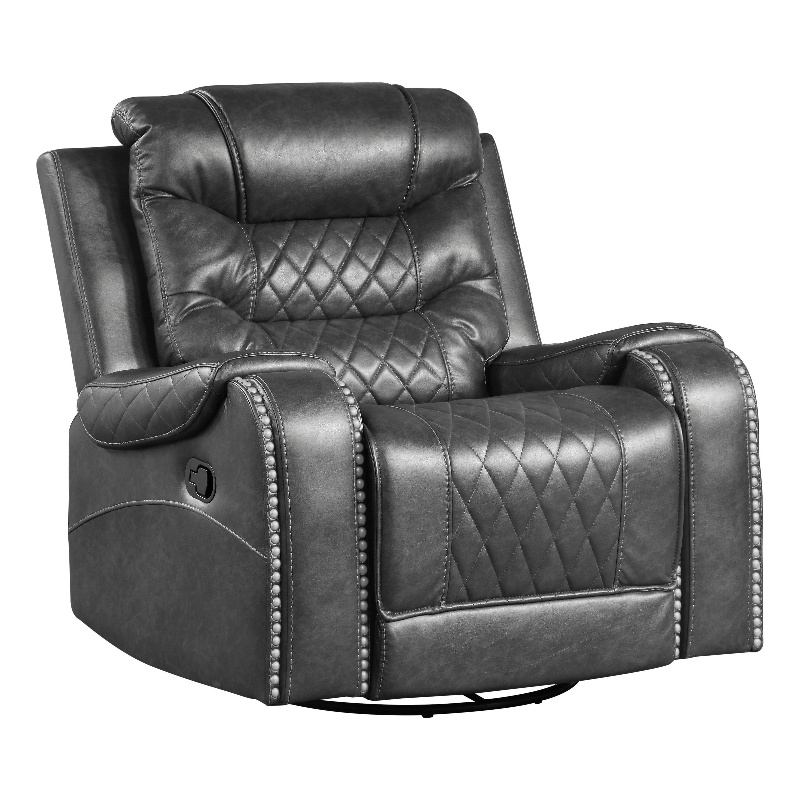 Paul 38 Inch Manual Swivel Glider Recliner Chair- Gray Faux Leather