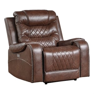 Paul 38 Inch Power Swivel Glider Recliner Chair- USB- Brown Faux Leather