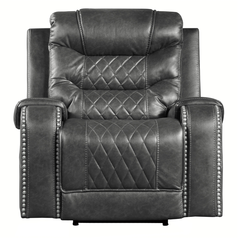 Paul 38 Inch Power Swivel Glider Recliner Chair- USB- Gray Faux Leather