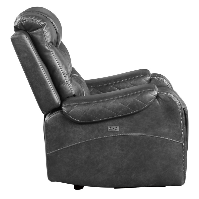 Paul 38 Inch Power Swivel Glider Recliner Chair- USB- Gray Faux Leather