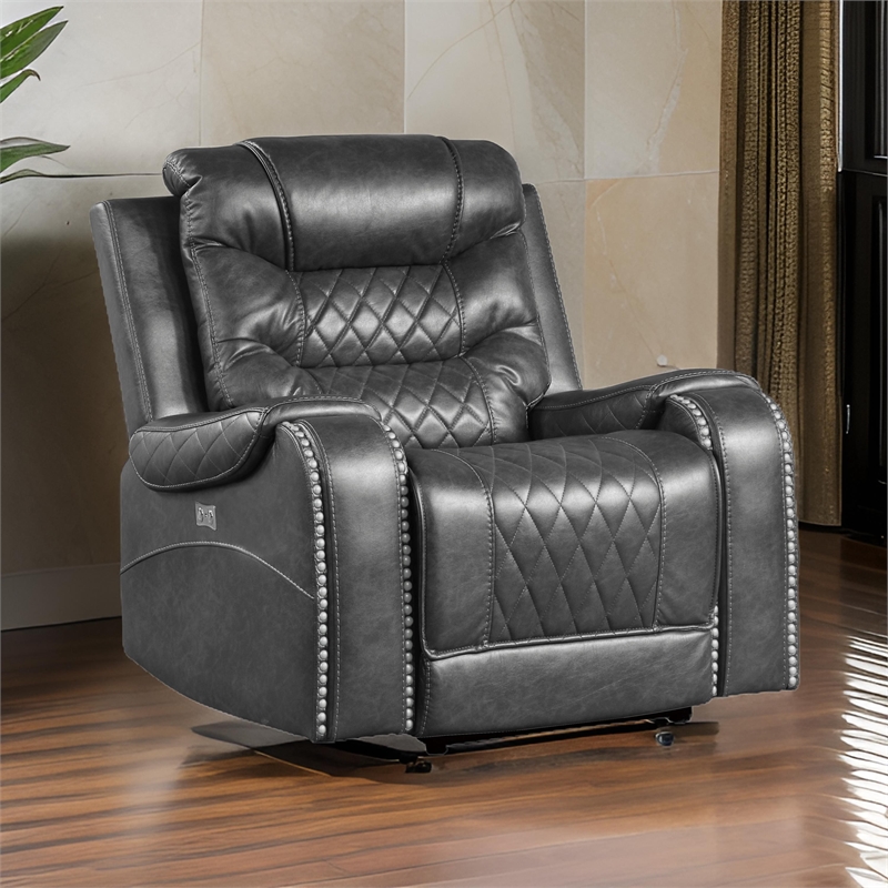Paul 38 Inch Power Swivel Glider Recliner Chair- USB- Gray Faux Leather