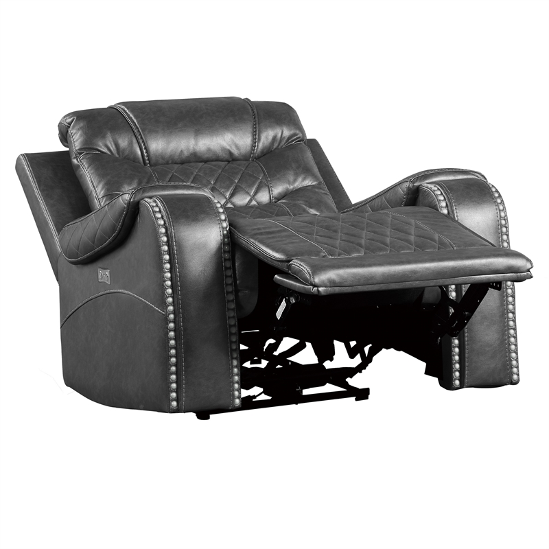 Paul 38 Inch Power Swivel Glider Recliner Chair- USB- Gray Faux Leather