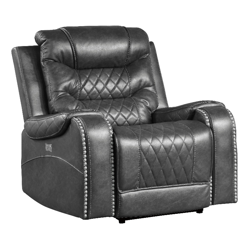 Paul 38 Inch Power Swivel Glider Recliner Chair- USB- Gray Faux Leather