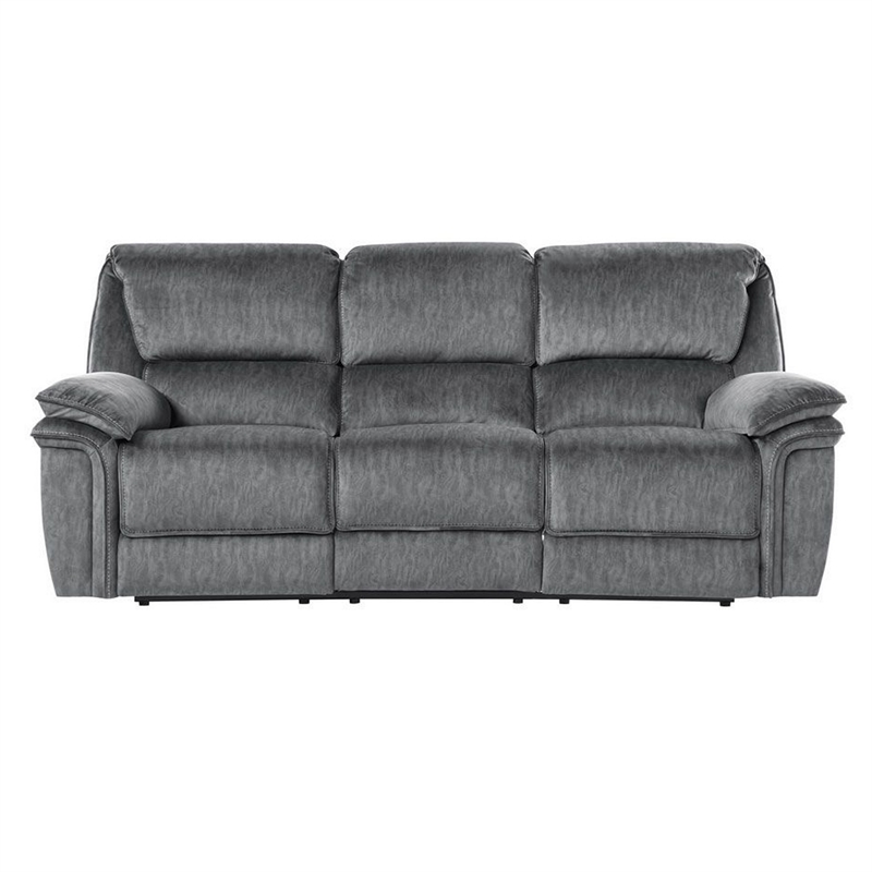 Muir 89 Inch Manual Double Recliner Sofa- Gray- Microfiber- Tufted Back