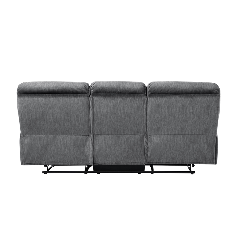 Muir 89 Inch Manual Double Recliner Sofa- Gray- Microfiber- Tufted Back