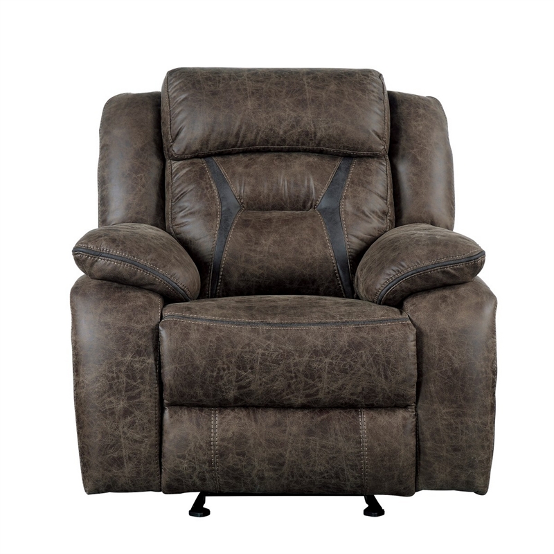 Mady 39 Inch Manual Glider Recliner Chair- Brown Microfiber- Solid Wood