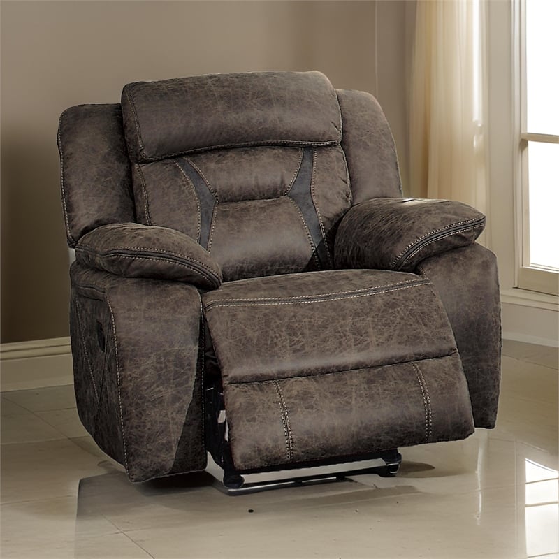 Mady 39 Inch Manual Glider Recliner Chair- Brown Microfiber- Solid Wood