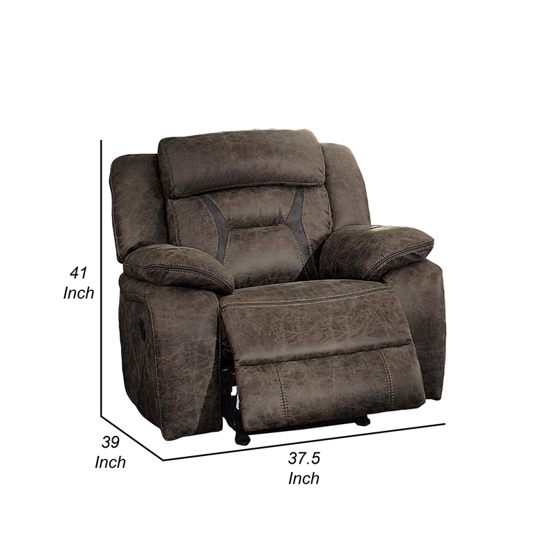 Mady 39 Inch Manual Glider Recliner Chair- Brown Microfiber- Solid Wood