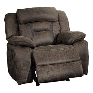 Mady 39 Inch Manual Glider Recliner Chair- Brown Microfiber- Solid Wood