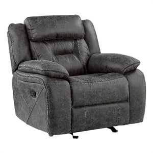 Mady 39 Inch Manual Glider Recliner Chair- Gray Microfiber- Solid Wood