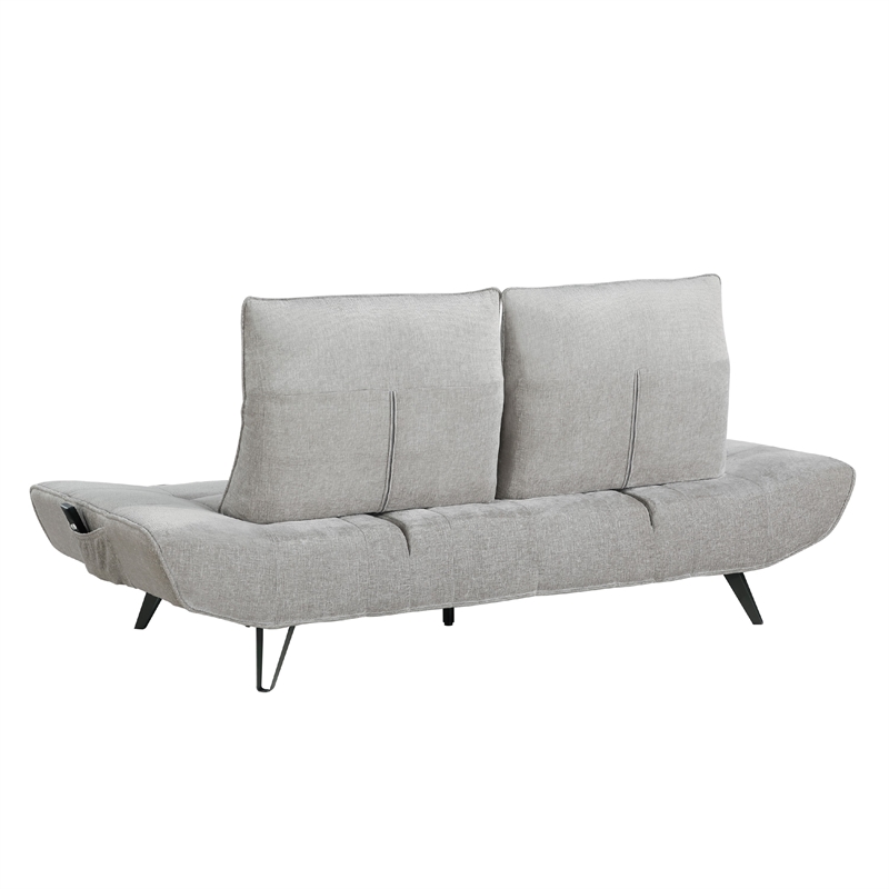 Kyan Adjustable Depth Power Recliner Sofa- Pillows Light Gray Chenille