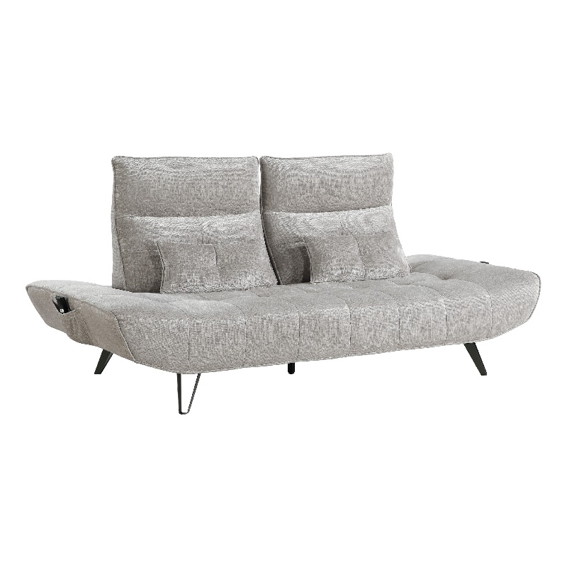 Kyan Adjustable Depth Power Recliner Sofa- Pillows Light Gray Chenille