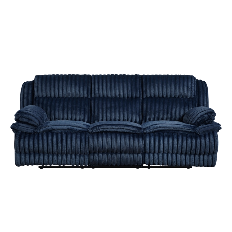 Rexy Manual Double Recliner Sofa- Textured Blue Corduroy- 95 Inch