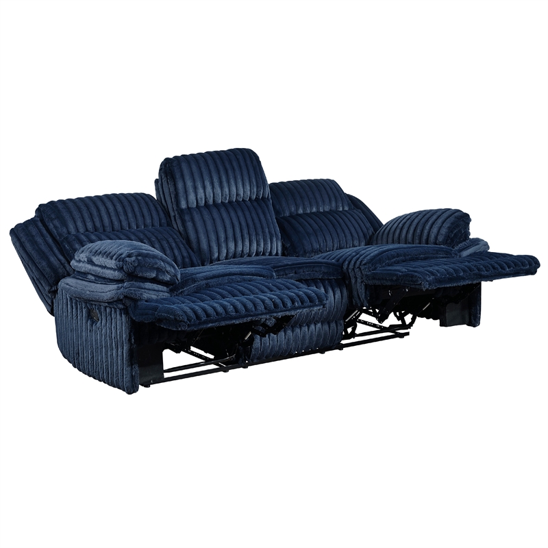 Rexy Manual Double Recliner Sofa- Textured Blue Corduroy- 95 Inch