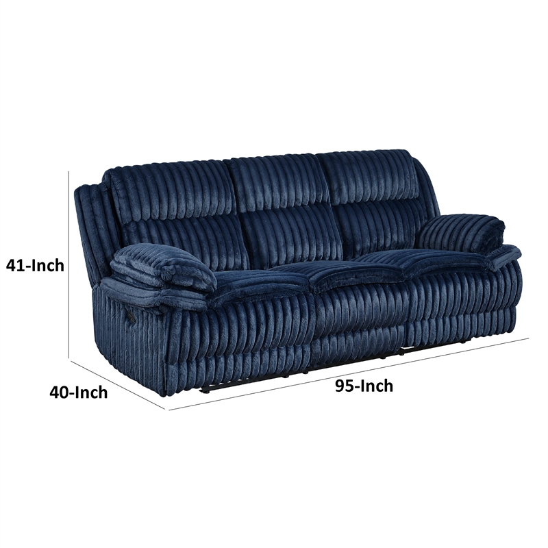 Rexy Manual Double Recliner Sofa- Textured Blue Corduroy- 95 Inch