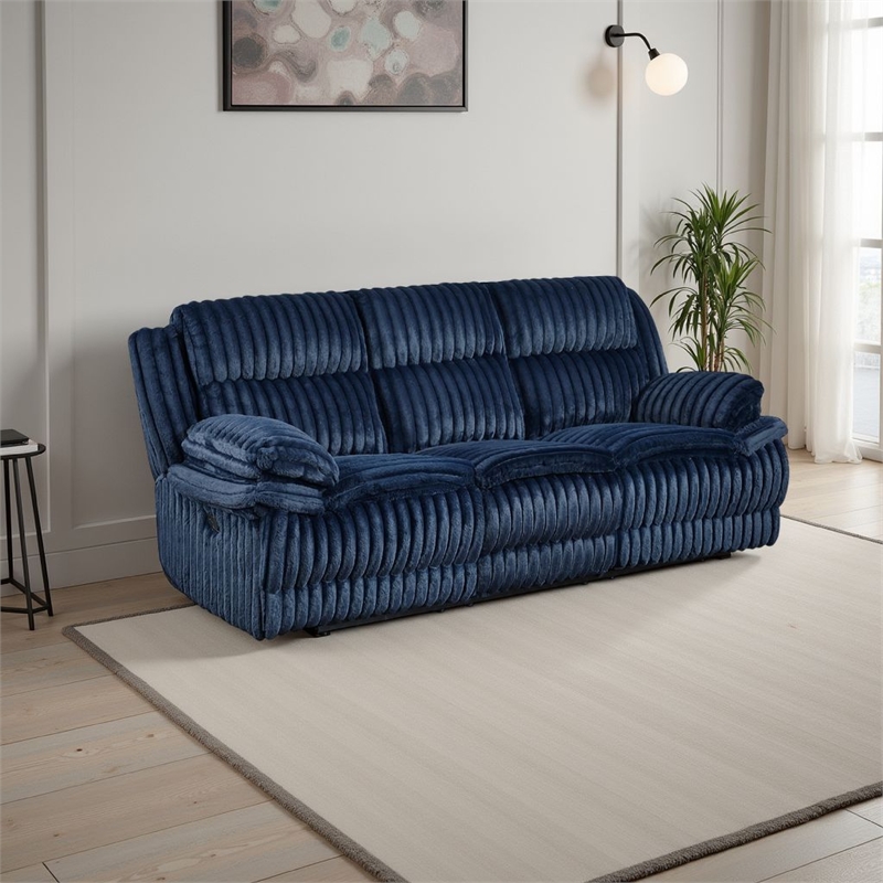 Rexy Manual Double Recliner Sofa- Textured Blue Corduroy- 95 Inch