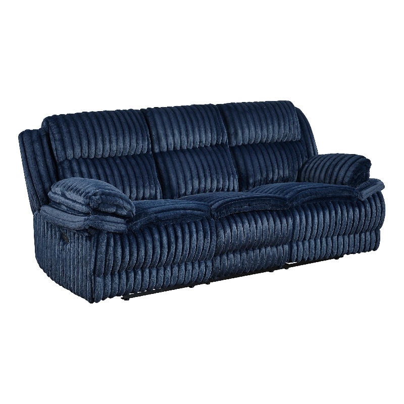 Rexy Manual Double Recliner Sofa- Textured Blue Corduroy- 95 Inch