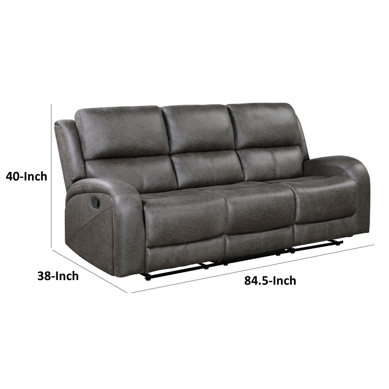 Patsy Manual Double Recliner Sofa- Gray Polished Microfiber 85 Inch