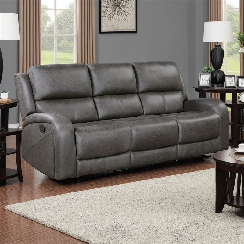 Patsy Manual Double Recliner Sofa- Gray Polished Microfiber 85 Inch