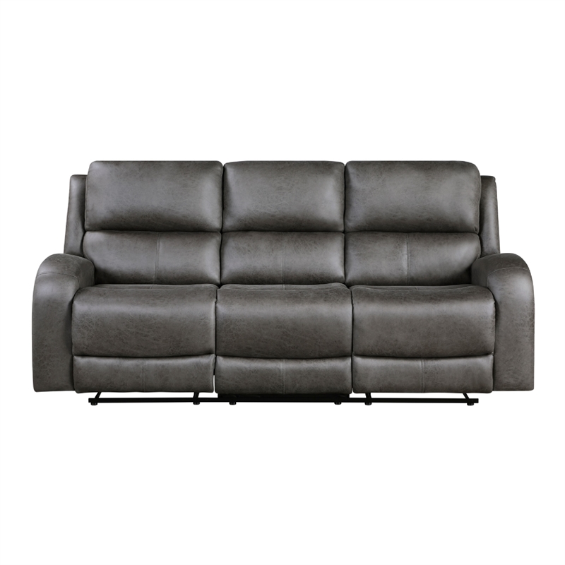 Patsy Manual Double Recliner Sofa- Gray Polished Microfiber 85 Inch