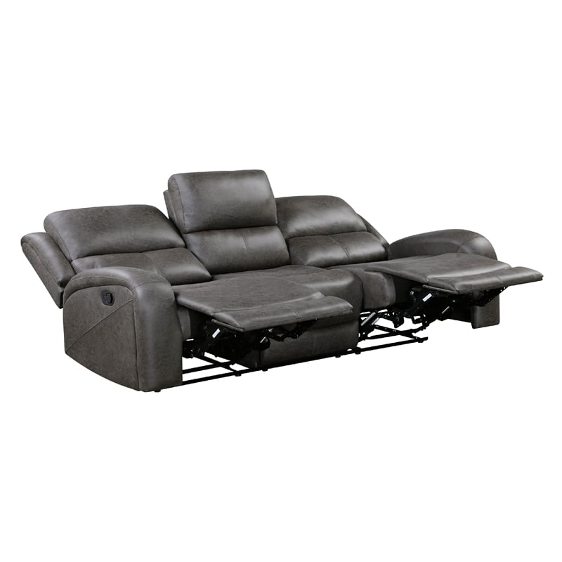 Patsy Manual Double Recliner Sofa- Gray Polished Microfiber 85 Inch