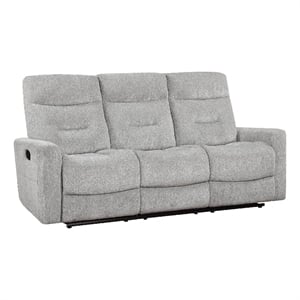 Lyns Manual Double Recliner Sofa- Soft Gray Chenille 81 Inch