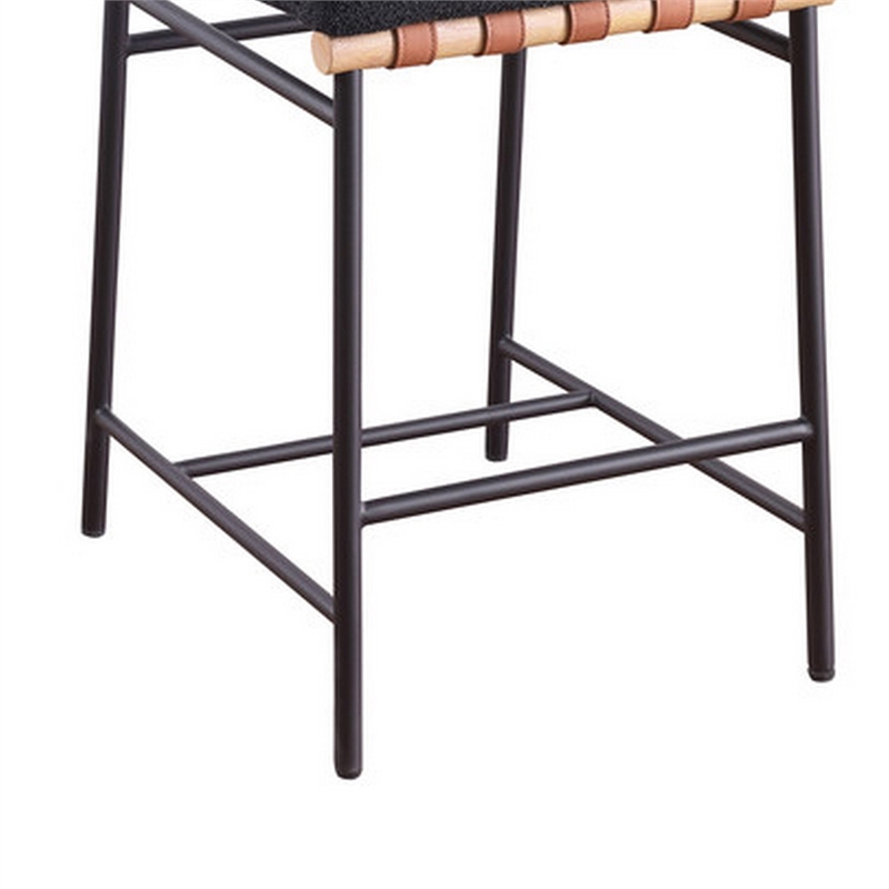 Kive 24 Inch Counter Height Stool Chair- Black Boucle Channel Tufted Seat- Steel