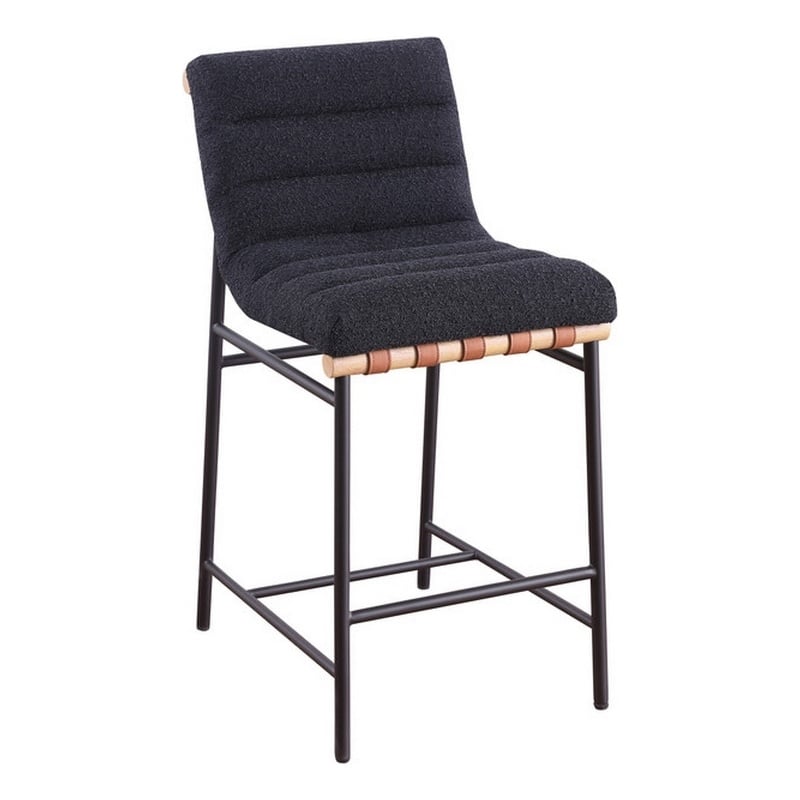 Kive 24 Inch Counter Height Stool Chair- Black Boucle Channel Tufted Seat- Steel