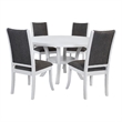 Judy 5pc Round Dining Table Set- Flared Legs- Gray Fabric- White Wood