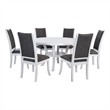 Judy 7pc Round Dining Table Set- Flared Legs- Gray Fabric- White Wood