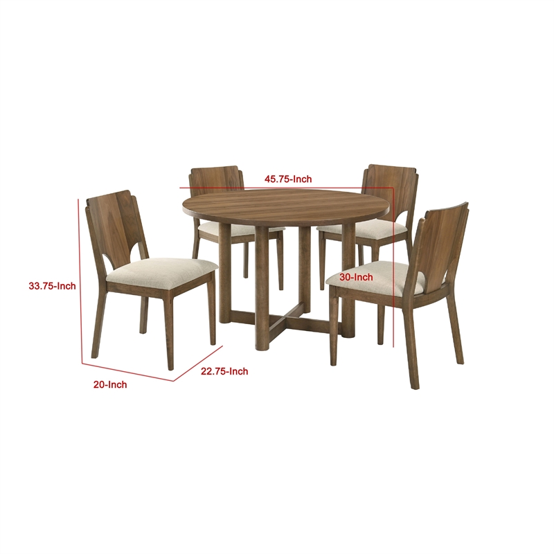 Billie 5pc Round Dining Table and 4 Chairs Set- Walnut Brown and Beige