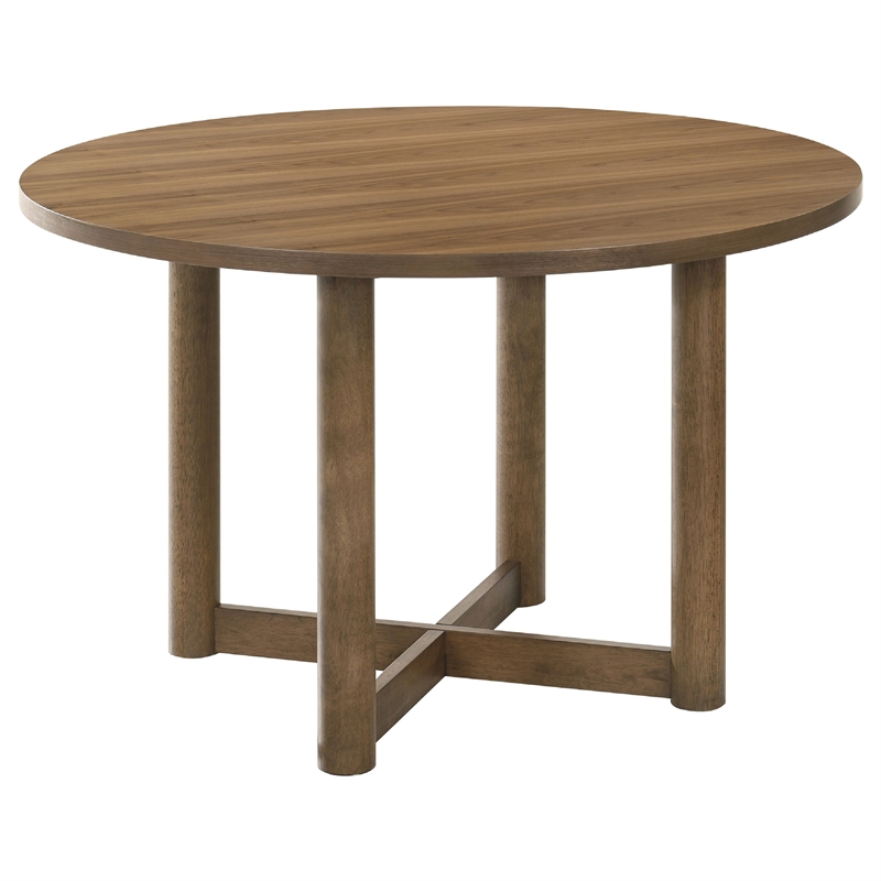 Billie 5pc Round Dining Table and 4 Chairs Set- Walnut Brown and Beige