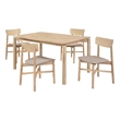 Rida 5pc Dining Table Set w 4 Tan Brown Upholstered Chairs- White Washed