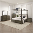 Seon 5pc Queen Bedroom Set- Dark Brown Solid Wood- Canopy Style Bed