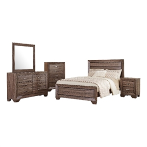 Bello 5pc Queen Bedroom Set- Transitional Washed Taupe Brown n Black