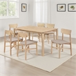 Rida 7pc Dining Table Set w 6 Tan Brown Upholstered Chairs- White Washed