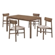 Rida 5pc Dining Table Set w 4 Upholstered Chairs- Natural Walnut Brown