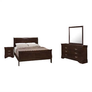 Nim 4pc Queen Sleigh Bedroom Set- Nickel  Handles- Dark Brown