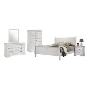 Nim 5pc Queen Bedroom Set- Sleigh Panel Design- White Okume Veneer