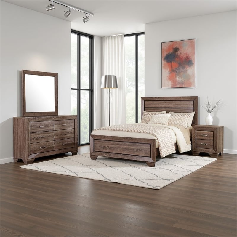 Bello 4pc King Bedroom Set- Transitional Washed Taupe Brown n Black