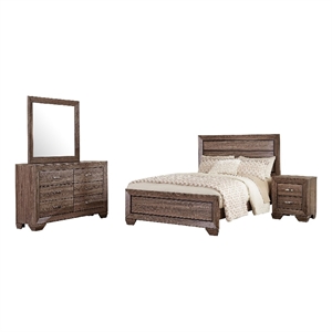 Bello 4pc King Bedroom Set- Transitional Washed Taupe Brown n Black